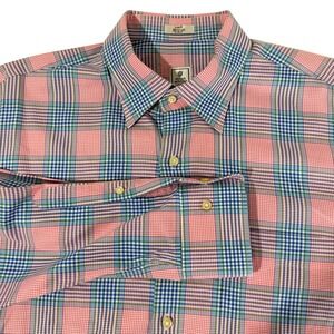 Peter Millar Mens Plaid Button Down Long Sleeve Shirt Pink‎ Blue Large